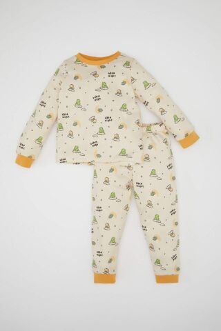 Erkek Bebek Pijama Takımı Dinazor Baskılı Uzun Kollu Üst Uzun Alt