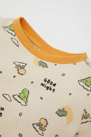 Erkek Bebek Pijama Takımı Dinazor Baskılı Uzun Kollu Üst Uzun Alt