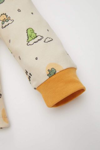 Erkek Bebek Pijama Takımı Dinazor Baskılı Uzun Kollu Üst Uzun Alt