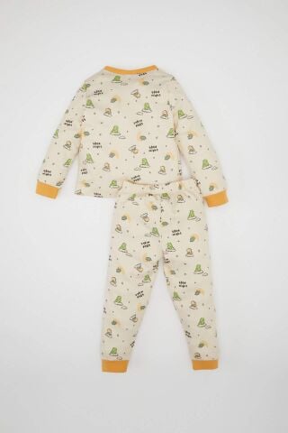 Erkek Bebek Pijama Takımı Dinazor Baskılı Uzun Kollu Üst Uzun Alt