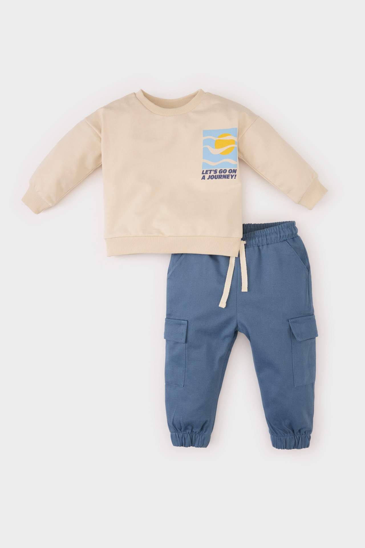 Erkek Bebek 2'li Takım Baskılı Sweatshirt Beli Paçası Lastikli Alt