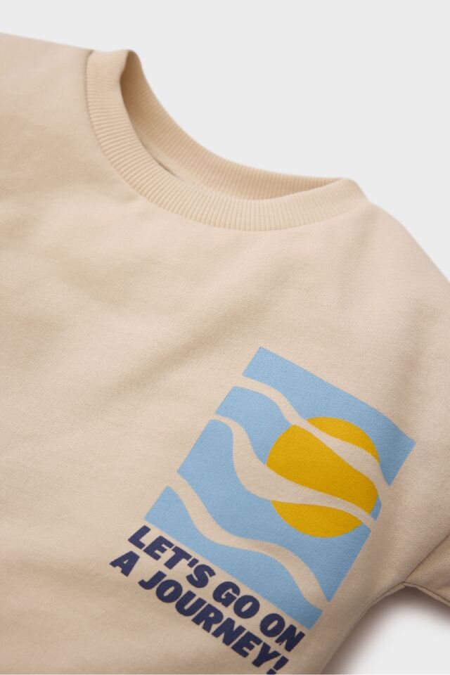 Erkek Bebek 2'li Takım Baskılı Sweatshirt Beli Paçası Lastikli Alt