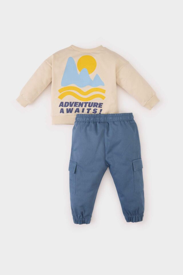 Erkek Bebek 2'li Takım Baskılı Sweatshirt Beli Paçası Lastikli Alt