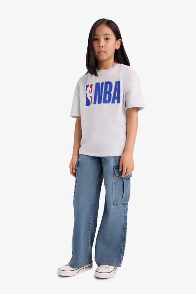 Kız Çocuk NBA Wordmark Oversize Geniş Kalıp Bisiklet Yaka Kısa Kollu Tişört