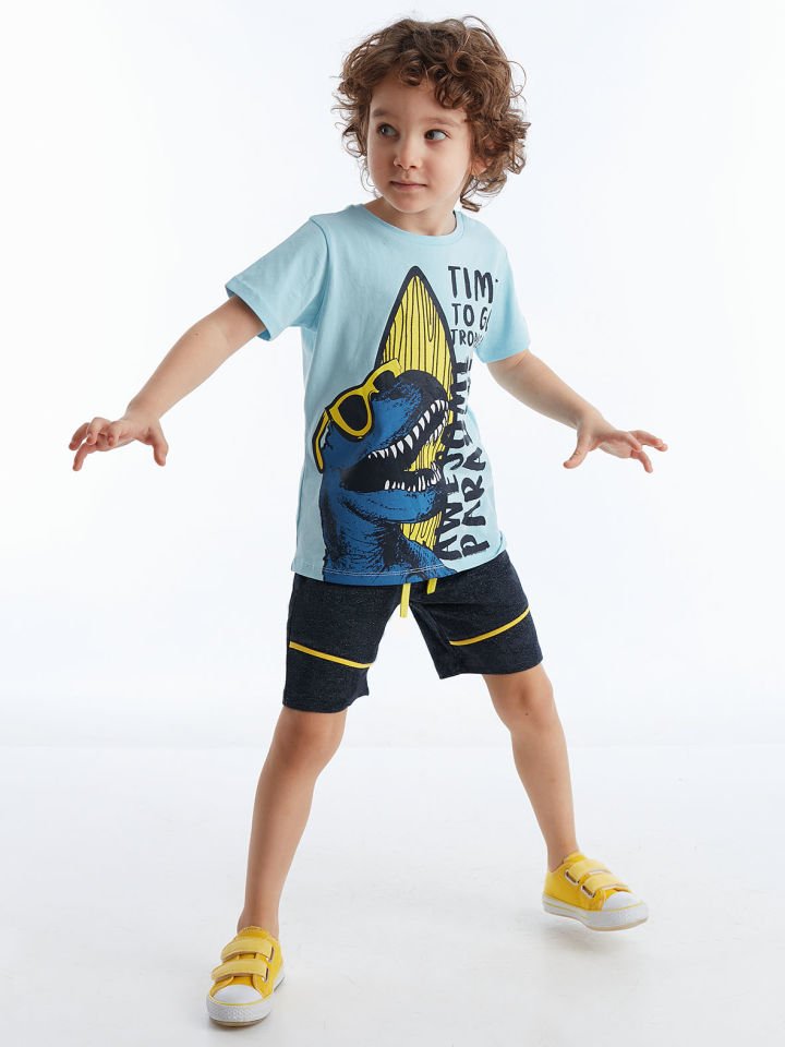Tropik Dino Erkek Çocuk T-shirt Şort Takım 8 Y - Mavi Lacivert