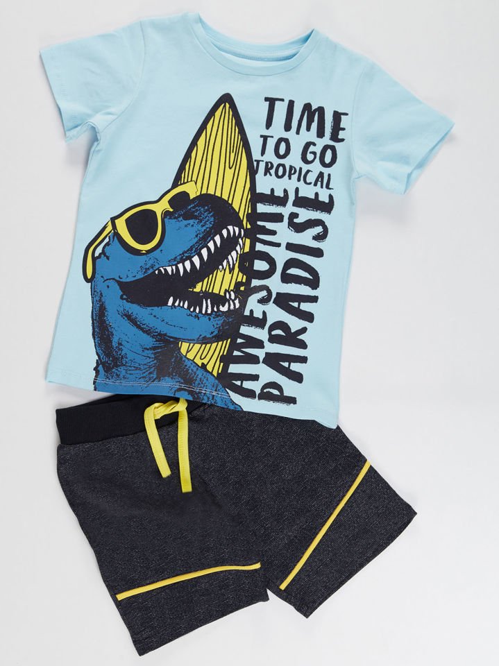 Tropik Dino Erkek Çocuk T-shirt Şort Takım 9 Y - Mavi Lacivert