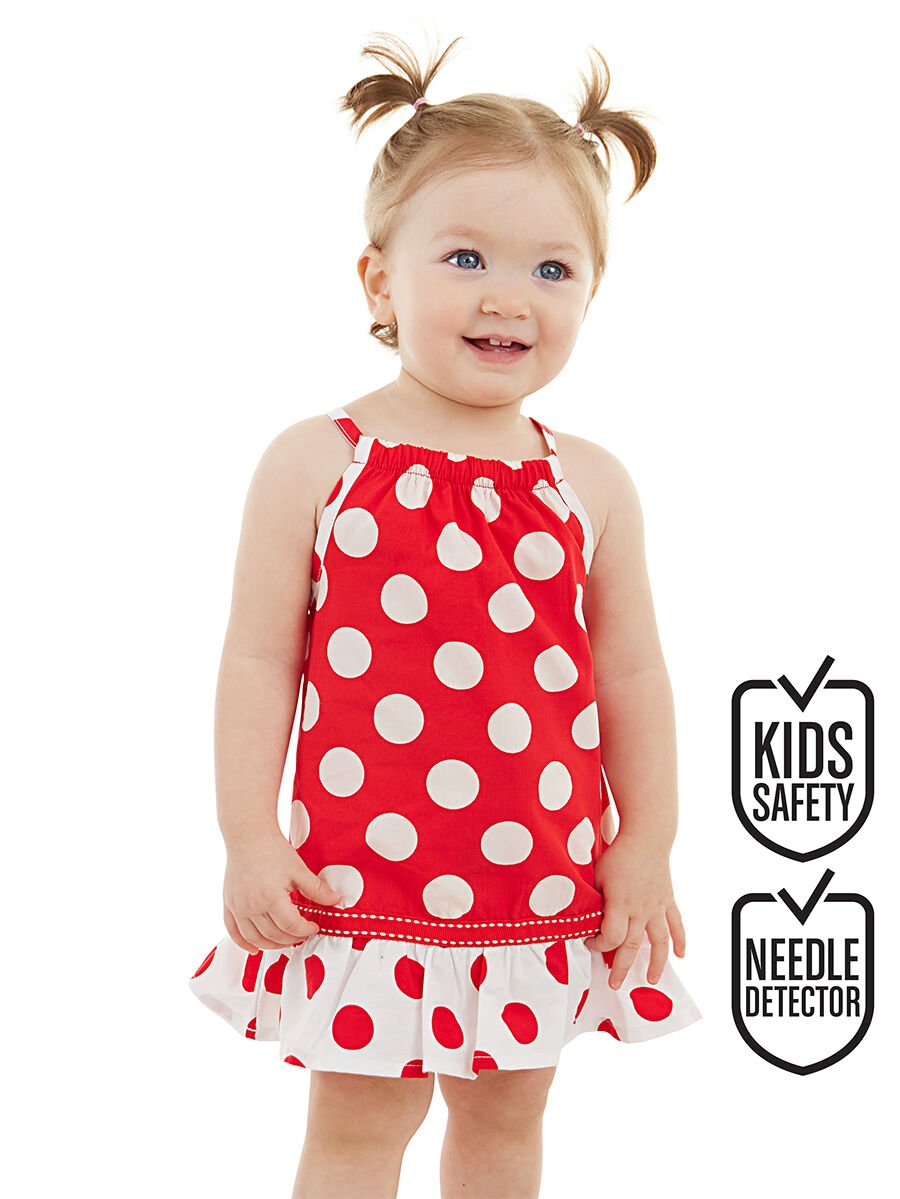 Kırmızı Puantiye Kız Bebek Yazlık Elbise 6-12M - Kırmızı