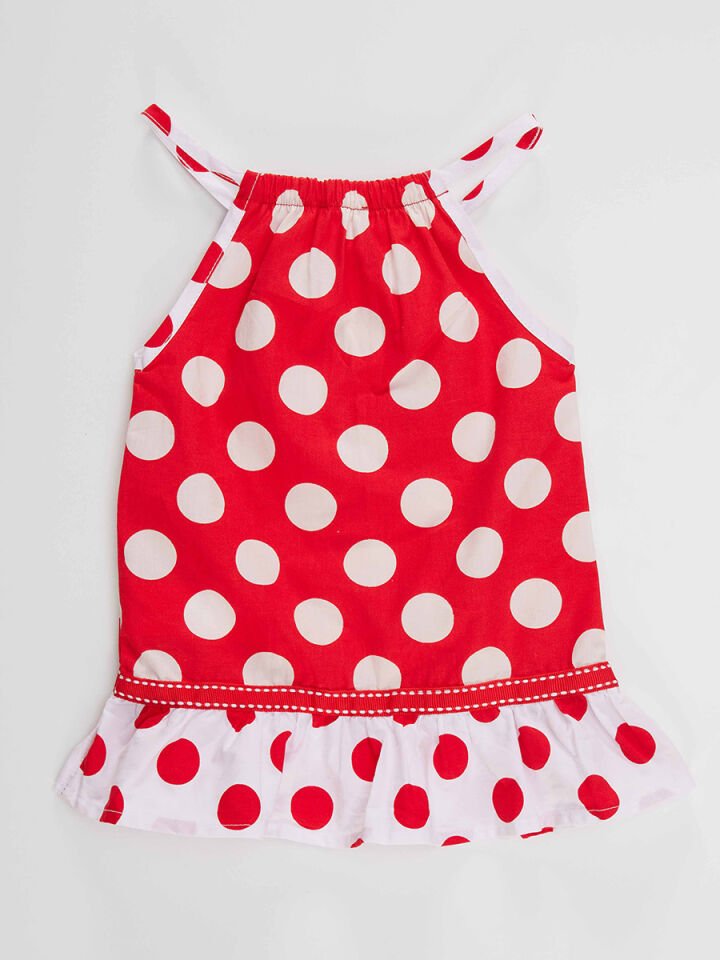 Kırmızı Puantiye Kız Bebek Yazlık Elbise 6-12M - Kırmızı