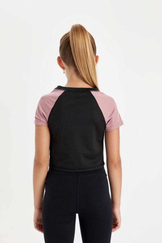 Kız Çocuk Slim Fit Dar Kesim Bisiklet Yaka Yazı Baskılı Kısa Kollu Tişört