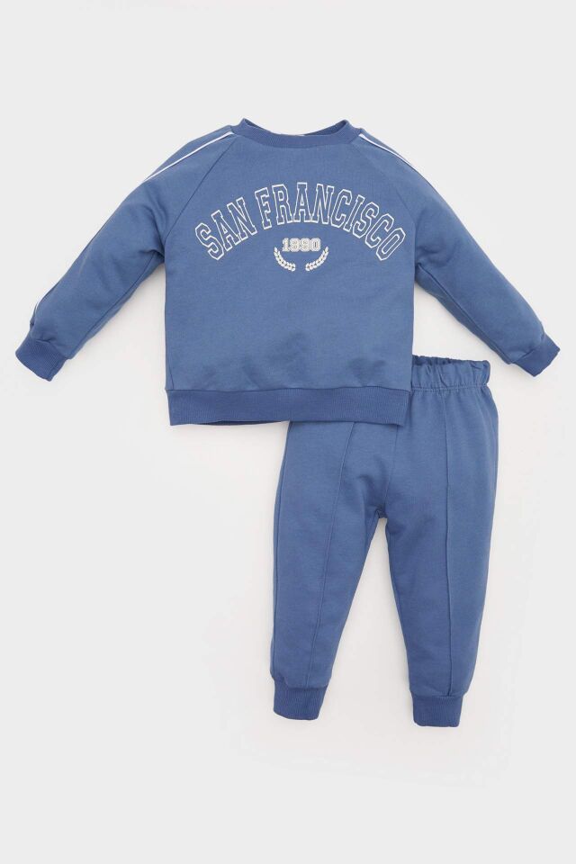 Erkek Bebek 2'li Takım Baskılı Sweatshirt Esnek Belli Eşofman Altı