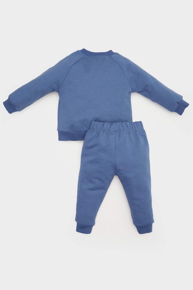 Erkek Bebek 2'li Takım Baskılı Sweatshirt Esnek Belli Eşofman Altı