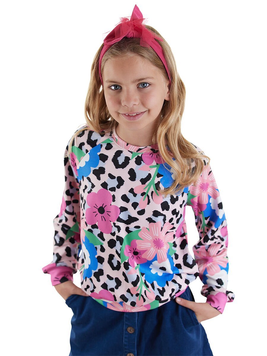 Çiçekli Leopar Kız Çocuk Sweatshirt