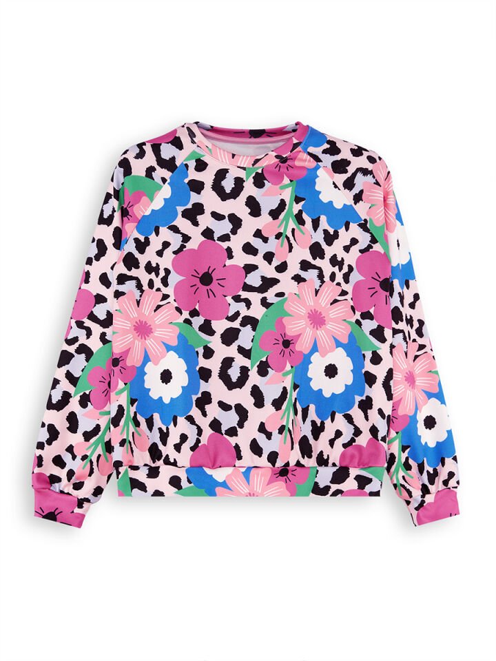 Çiçekli Leopar Kız Çocuk Sweatshirt 11 Y - Çok Renkli