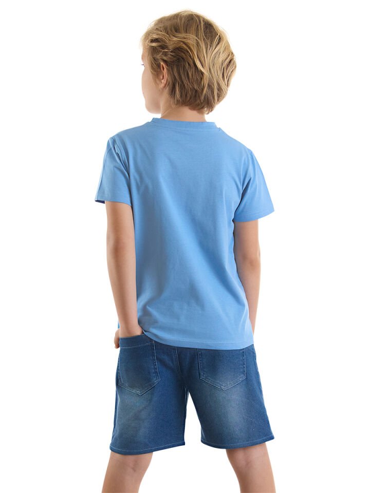 Let's Play Erkek Çocuk T-shirt Denim Şort Takım 6 Y - Mavi