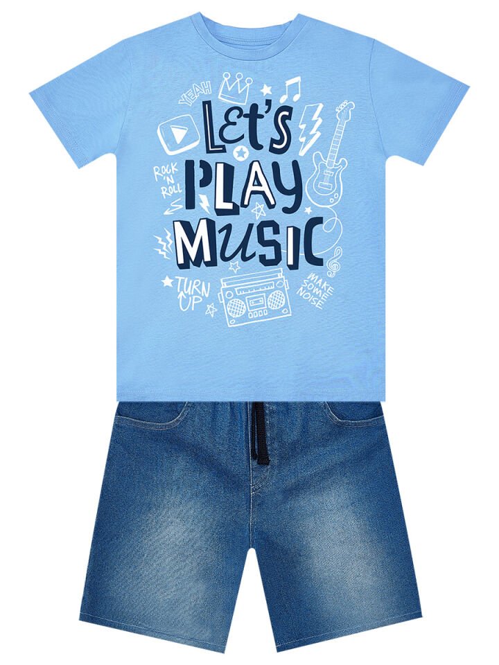 Let's Play Erkek Çocuk T-shirt Denim Şort Takım 6 Y - Mavi