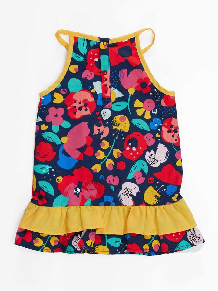 Çiçekli Kız Bebek Poplin Pamuklu Yazlık Elbise 18-24 M - Lacivert