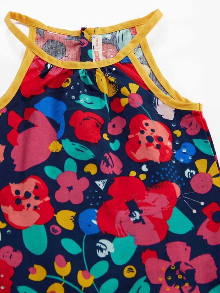 Çiçekli Kız Bebek Poplin Pamuklu Yazlık Elbise 18-24 M - Lacivert