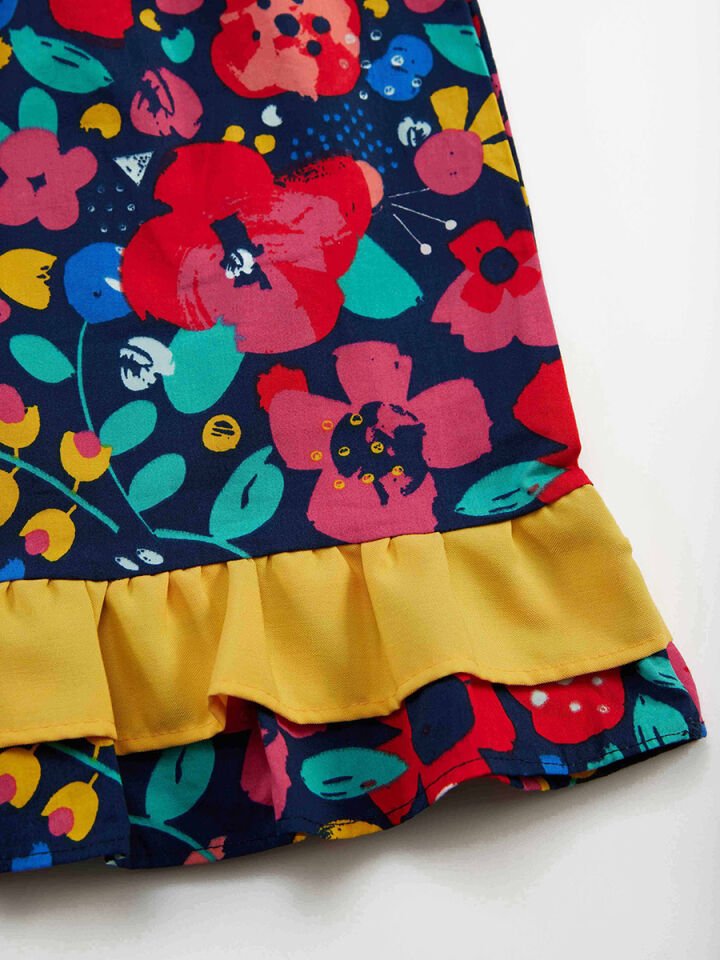 Çiçekli Kız Bebek Poplin Pamuklu Yazlık Elbise 18-24 M - Lacivert