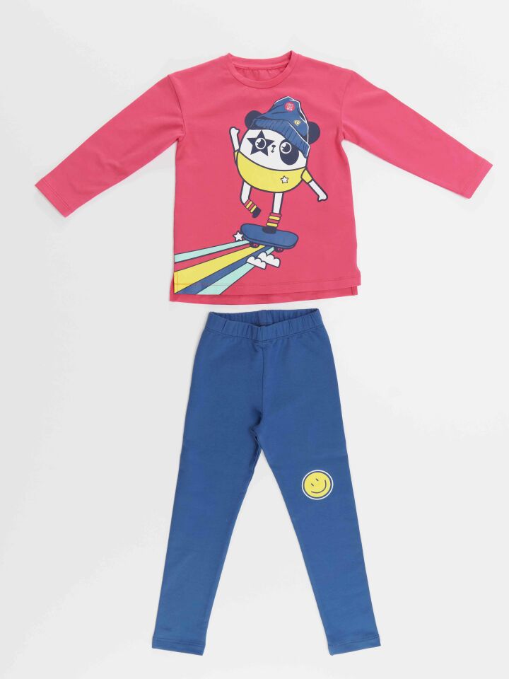 Skate Panda Kız Çocuk Tunik Tayt Takım 10 Y - Pembe, Lacivert