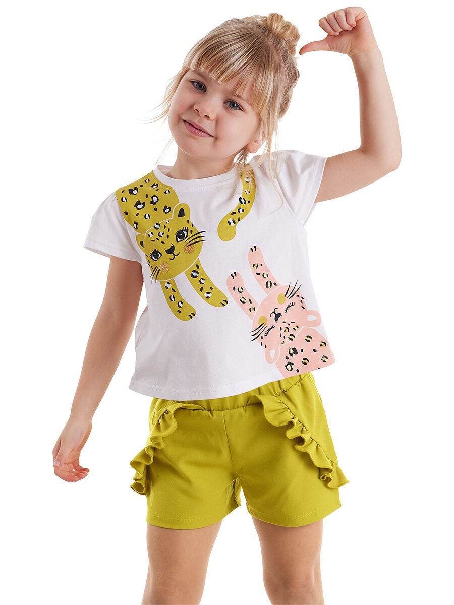 Muzip Kediler Kız Çocuk T-shirt Şort Takım