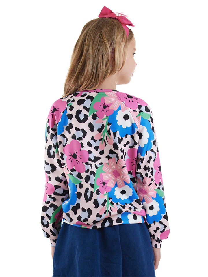 Çiçekli Leopar Kız Çocuk Sweatshirt 8 Y - Çok Renkli