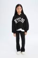 Kız Çocuk 2'li Takım Kapüşonlu Baskılı Sweatshirt İspanyol Paça Tayt