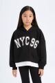 Kız Çocuk 2'li Takım Kapüşonlu Baskılı Sweatshirt İspanyol Paça Tayt