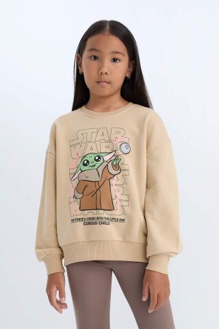 Kız Çocuk Star Wars-Mandalorian Relax Fit Bisiklet Yaka Sweatshirt