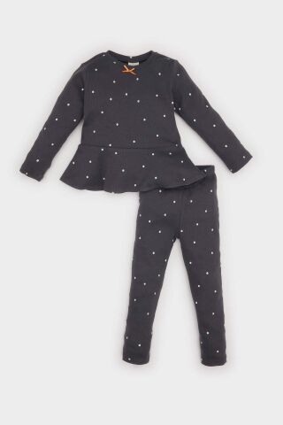 Kız Bebek Pijama Takımı Puantiye Uzun Kollu Fitilli Kaşkorse Üst Uzun Alt