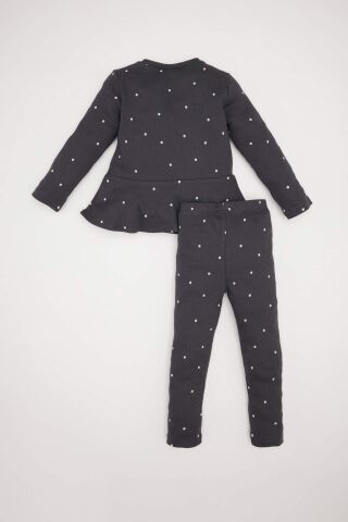 Kız Bebek Pijama Takımı Puantiye Uzun Kollu Fitilli Kaşkorse Üst Uzun Alt