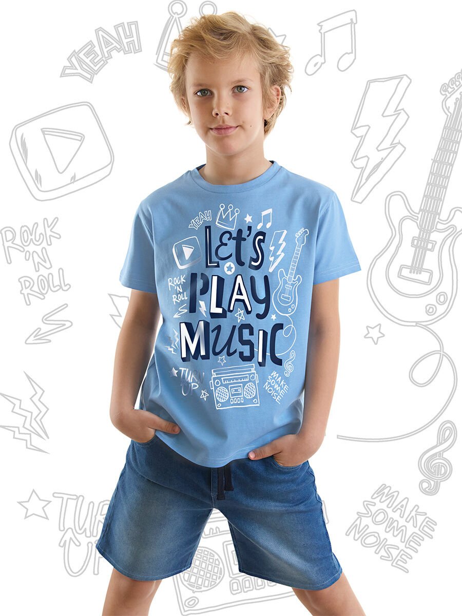 Let's Play Erkek Çocuk T-shirt Denim Şort Takım 8 Y - Mavi