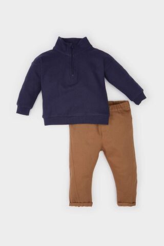 Erkek Bebek 2'li Takım Dik Yaka Fermuarlı Sweatshirt Beli Lastikli Alt