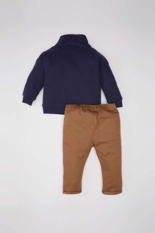 Erkek Bebek 2'li Takım Dik Yaka Fermuarlı Sweatshirt Beli Lastikli Alt