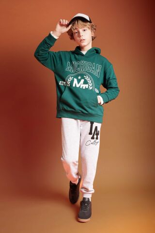 Erkek Çocuk Oversize Geniş Kalıp Baskılı Kapüşonlu Sweatshirt