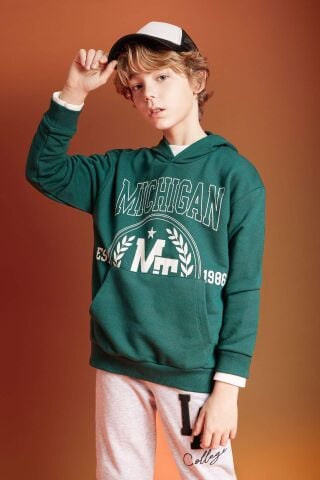 Erkek Çocuk Oversize Geniş Kalıp Baskılı Kapüşonlu Sweatshirt