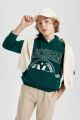 Erkek Çocuk Oversize Geniş Kalıp Baskılı Kapüşonlu Sweatshirt