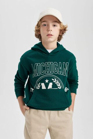 Erkek Çocuk Oversize Geniş Kalıp Baskılı Kapüşonlu Sweatshirt