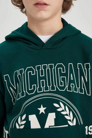 Erkek Çocuk Oversize Geniş Kalıp Baskılı Kapüşonlu Sweatshirt