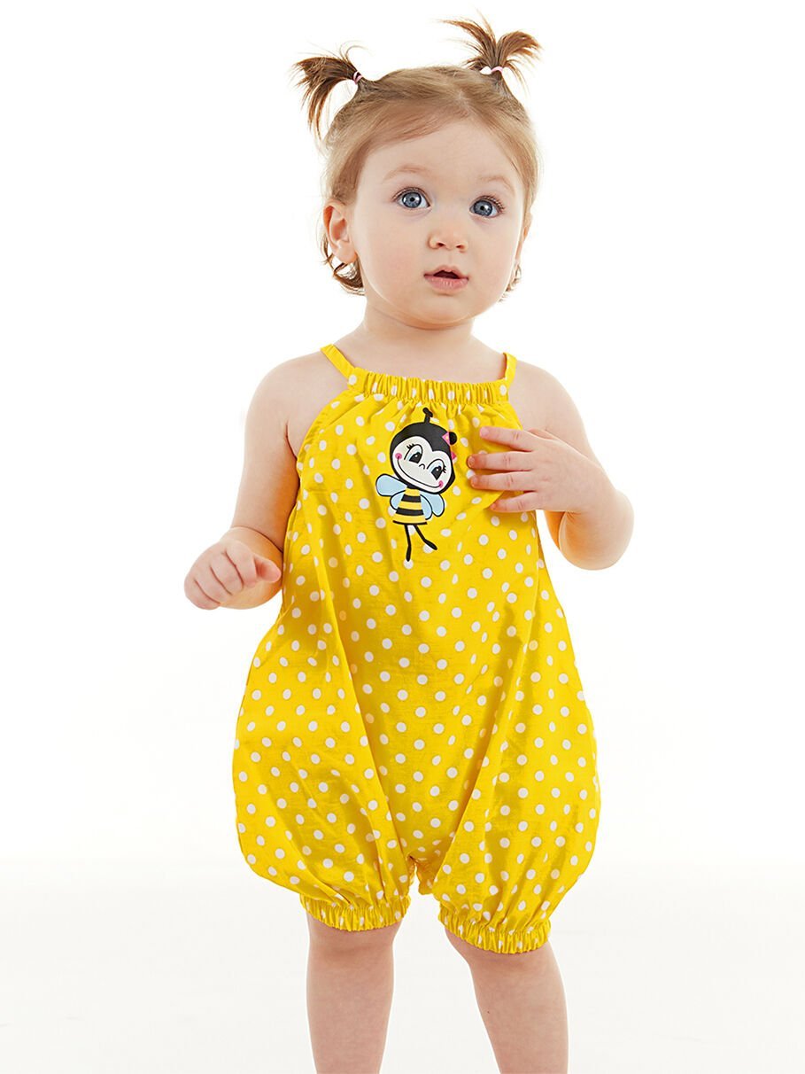Arı Kız Bebek Poplin Sarı Tulum