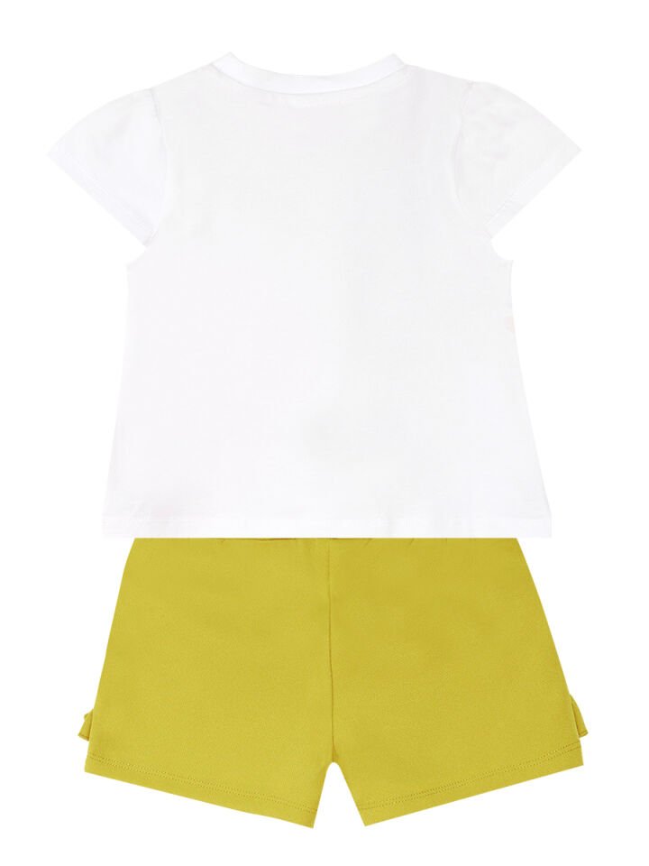 Muzip Kediler Kız Çocuk T-shirt Şort Takım 5 Y - Beyaz, Yeşil