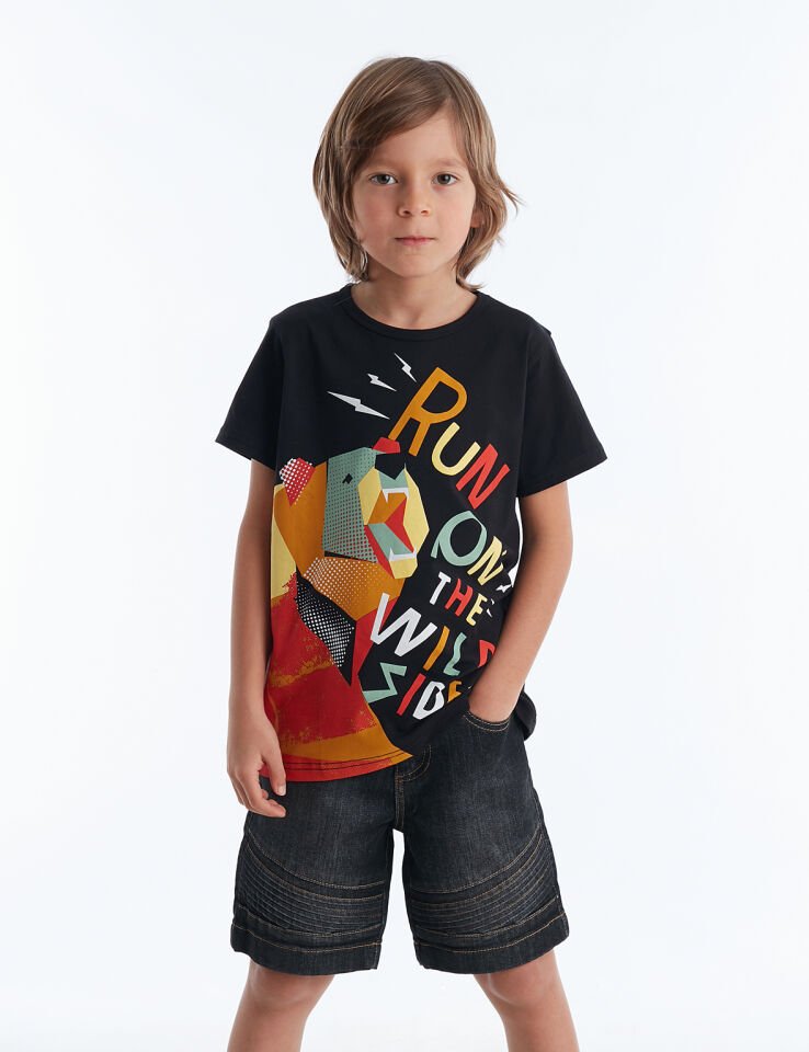 Wild Side Erkek Çocuk T-shirt Denim Şort Takım 3 Y - Siyah