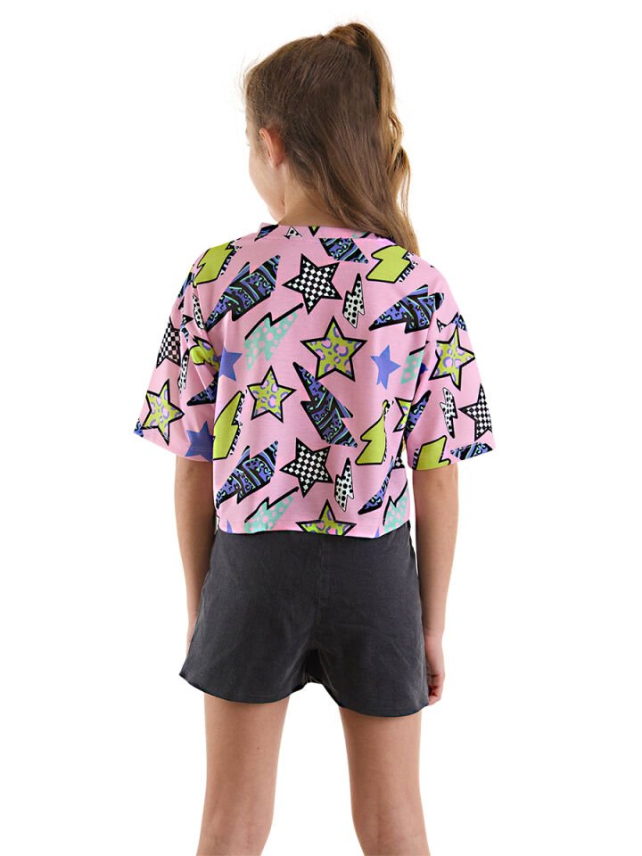 Yıldız ve Şimşek Kız Çocuk T-shirt Denim Şort Takım 6 Y - Pembe, Gri