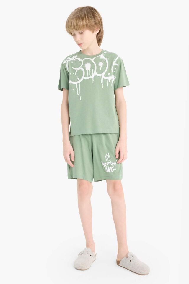 Erkek Çocuk Pijama Takımı Baskılı Kısa Kollu Üst Beli Lastikli Şort