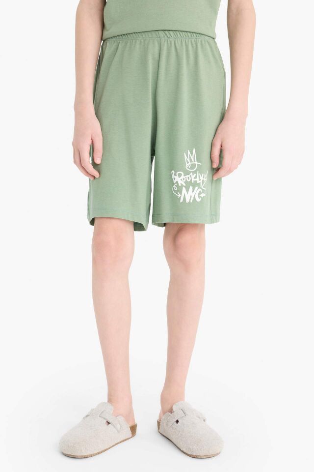 Erkek Çocuk Pijama Takımı Baskılı Kısa Kollu Üst Beli Lastikli Şort