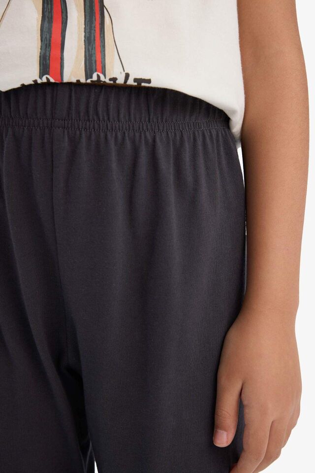 Kız Çocuk Pijama Takımı Baskılı Kısa Kollu Pijama Üstü Esnek Belli Uzun Pijama Altı