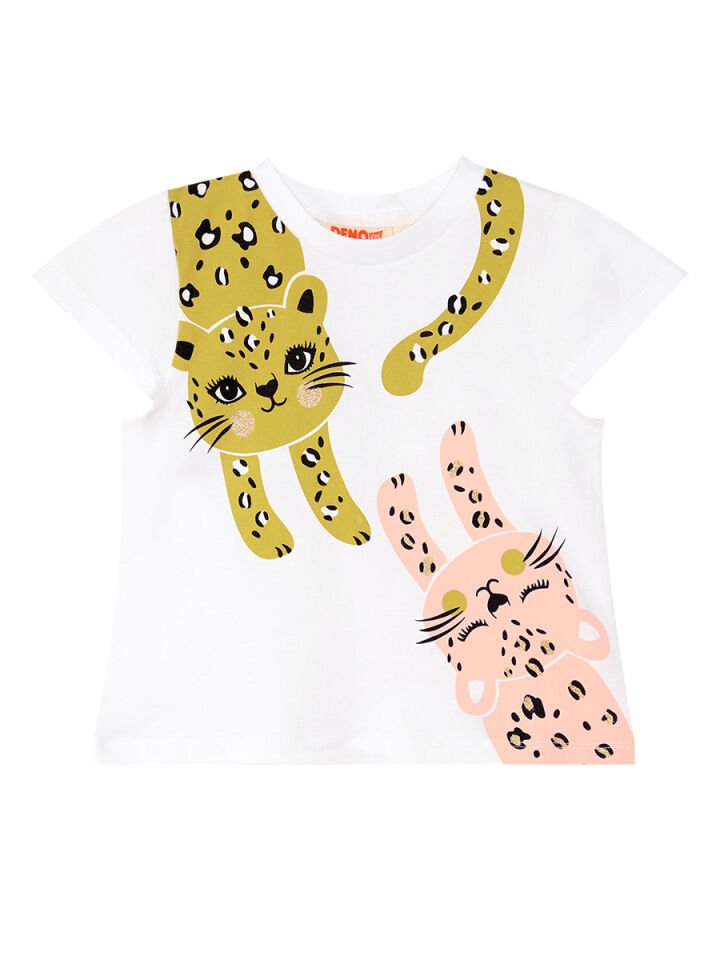 Muzip Kediler Kız Çocuk T-shirt Şort Takım 8 Y - Beyaz, Yeşil