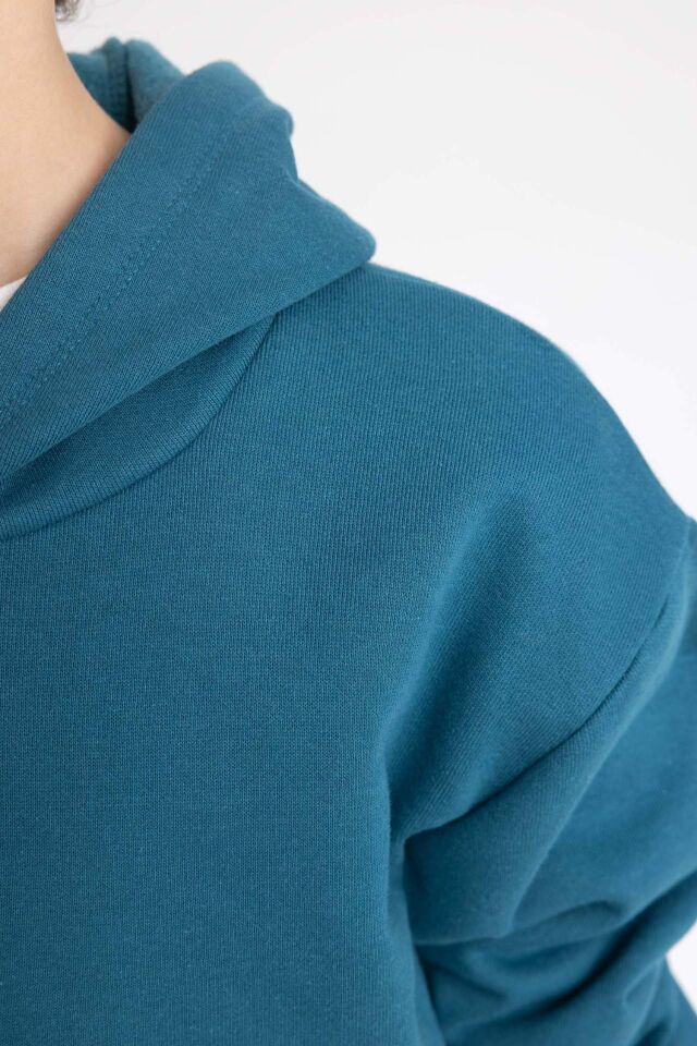 Erkek Çocuk Basic Düz Kapüşonlu Sweatshirt