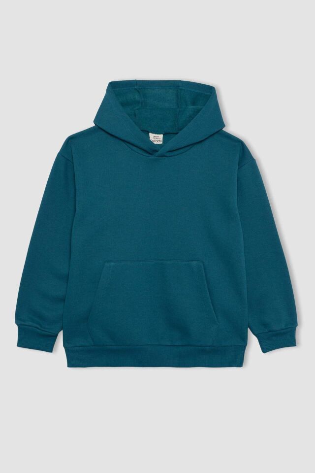 Erkek Çocuk Basic Düz Kapüşonlu Sweatshirt