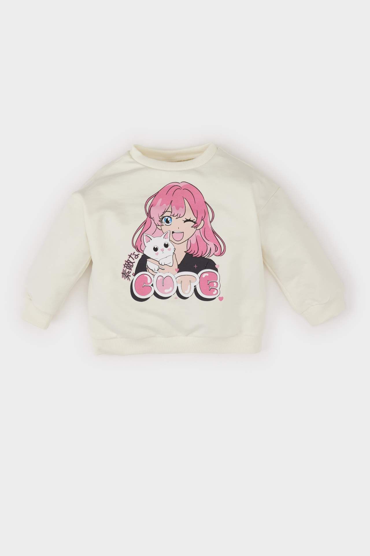 Kız Bebek Bisiklet Yaka Kız Baskılı Sweatshirt