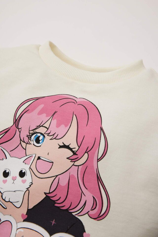 Kız Bebek Bisiklet Yaka Kız Baskılı Sweatshirt